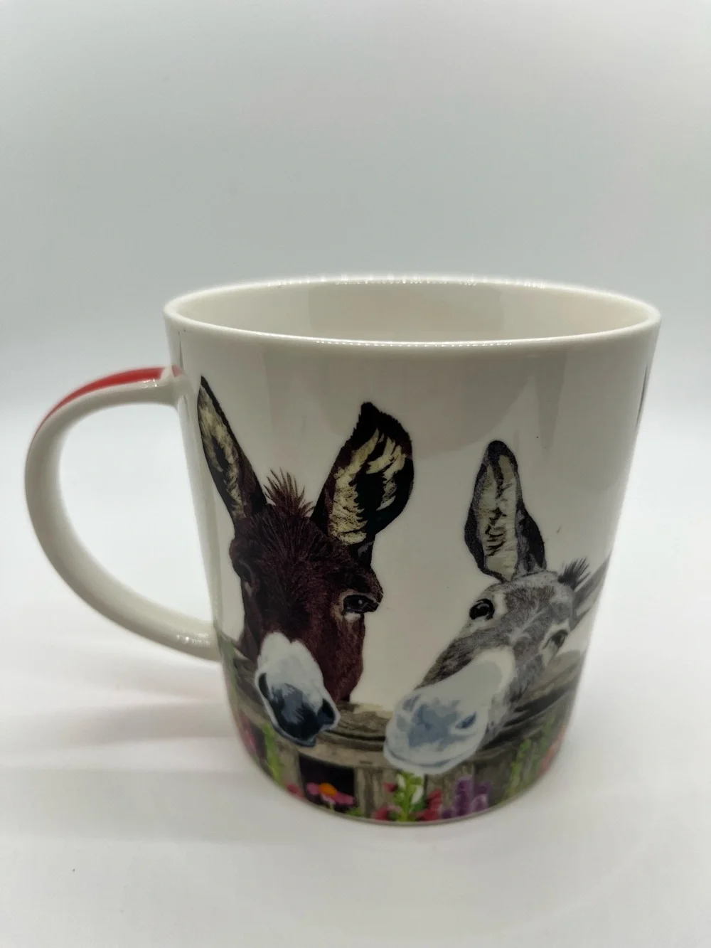 Two Can Art Adorable Donkey Coffee Mug with Red Handle
